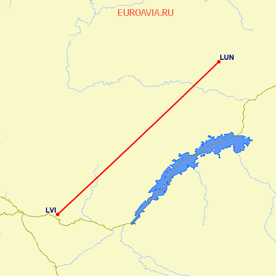 перелет Лусака — Ливингстоун на карте