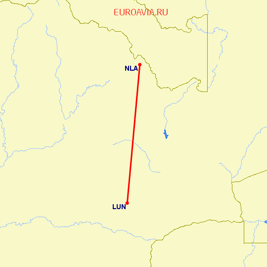 перелет Лусака — Ndola на карте
