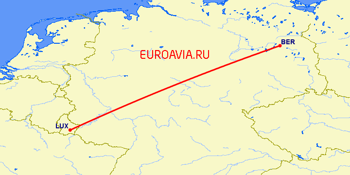 перелет Люксембург — Берлин на карте