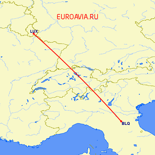 перелет Люксембург — Болонья на карте