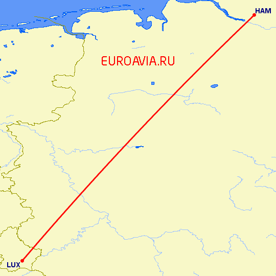 перелет Люксембург — Гамбург на карте