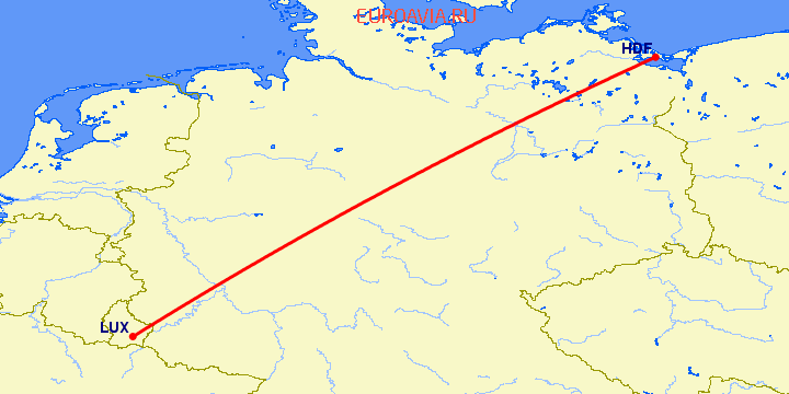 перелет Люксембург — Херингсдорф на карте