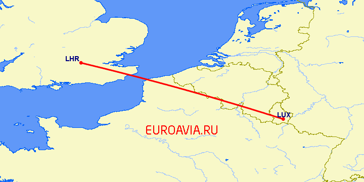 перелет Люксембург — Лондон на карте