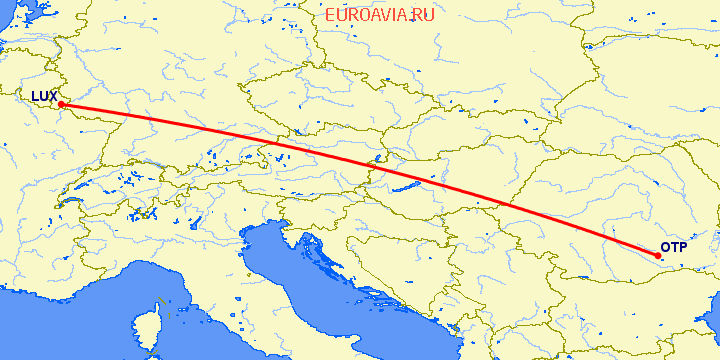 перелет Люксембург — Бухарест на карте