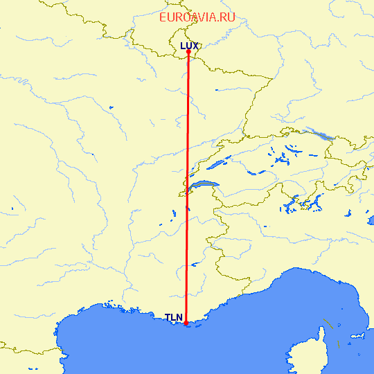 перелет Люксембург — Хиерес на карте