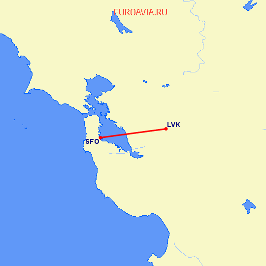 перелет Livermore — Сан Франциско на карте