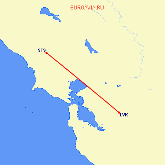 перелет Livermore — Санта Роса на карте