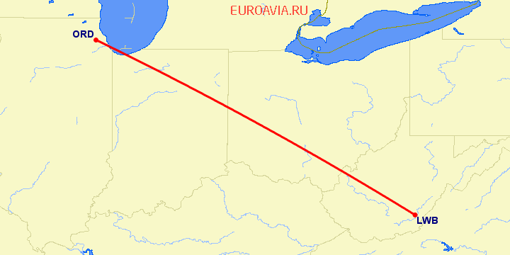 перелет Lewisburg — Чикаго на карте