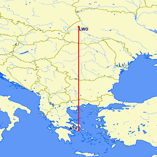 перелет Львов — Афины на карте
