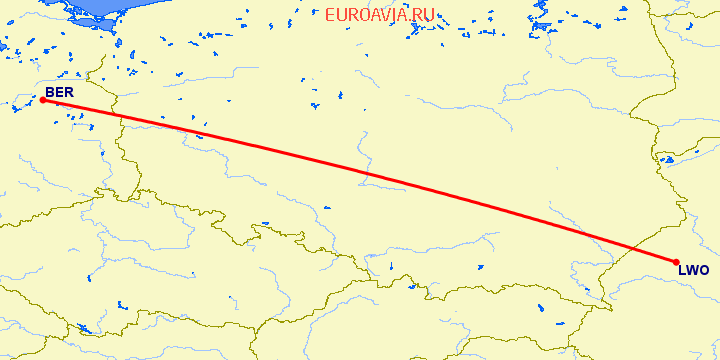перелет Львов — Берлин на карте