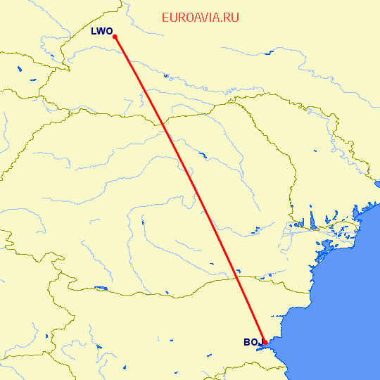 перелет Львов — Бургас на карте