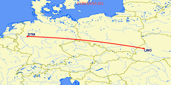 перелет Львов — Дортмунд на карте