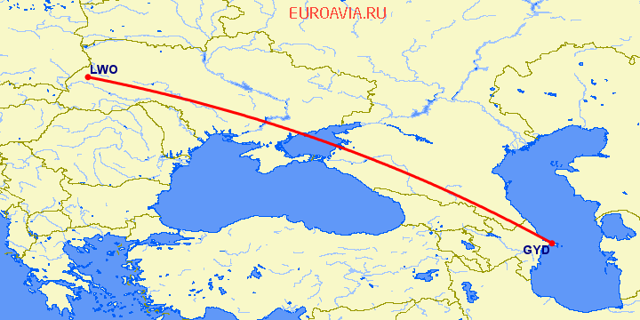 перелет Львов — Баку на карте
