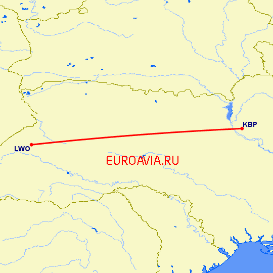 перелет Львов — Киев на карте