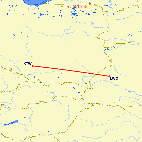 перелет Львов — Катовице на карте