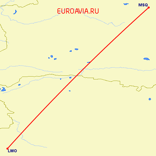 перелет Львов — Минск на карте