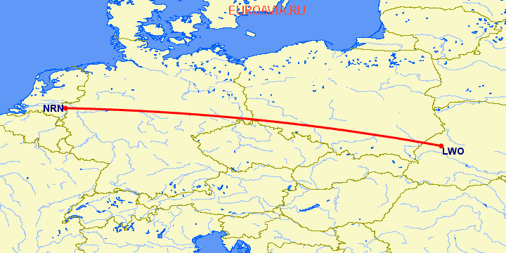 перелет Львов — Дюссельдорф на карте