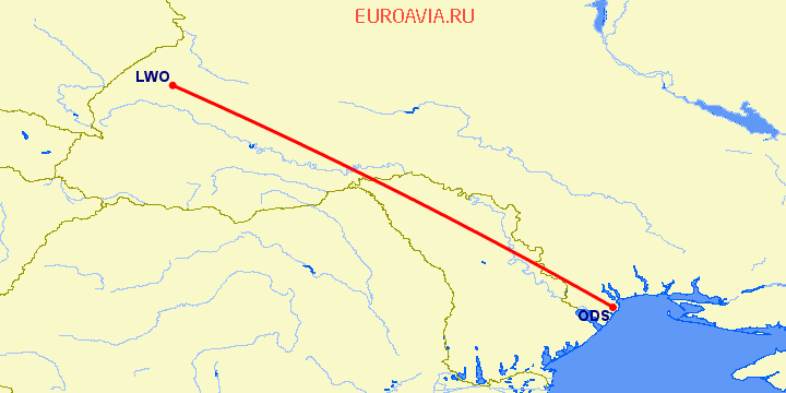перелет Львов — Одесса на карте