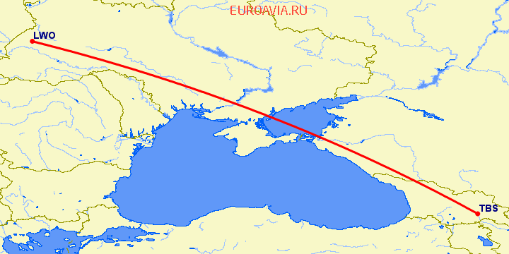 перелет Львов — Тбилиси на карте