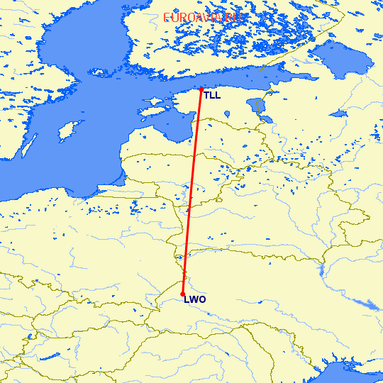 перелет Львов — Таллин на карте