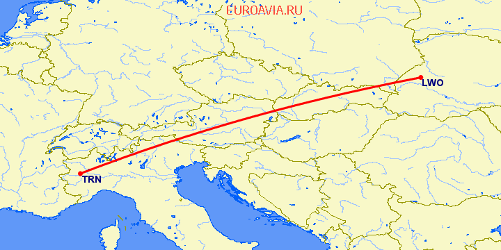 перелет Львов — Турин на карте