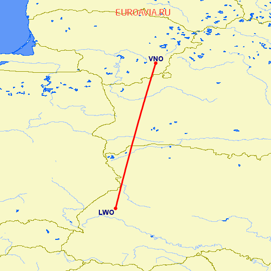 перелет Львов — Вильнюс на карте