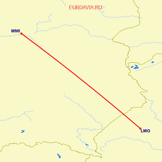 перелет Львов — Варшава на карте