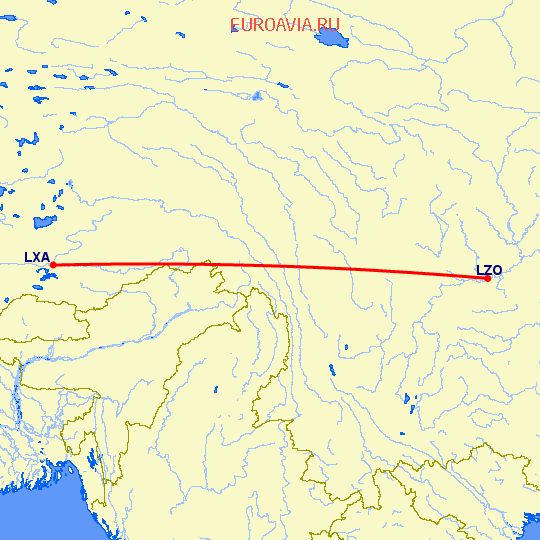 перелет Gonggar — Лужчоу на карте