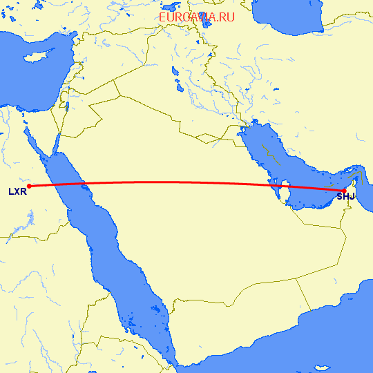 перелет Луксор — Шарджа на карте