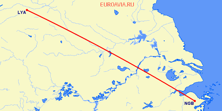 перелет Люян — Нинбо на карте