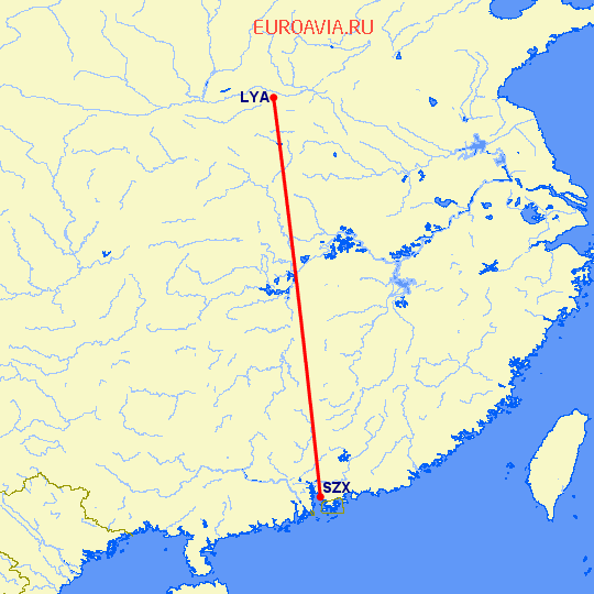 перелет Люян — Шэньчжэнь на карте