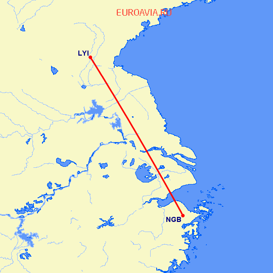 перелет Linyi — Нинбо на карте