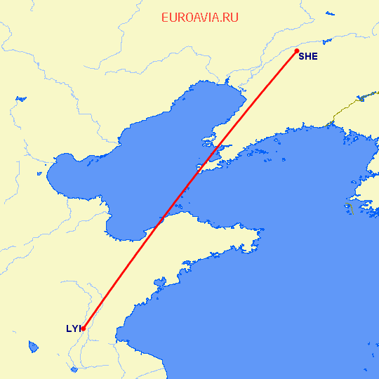 перелет Linyi — Шеньян на карте