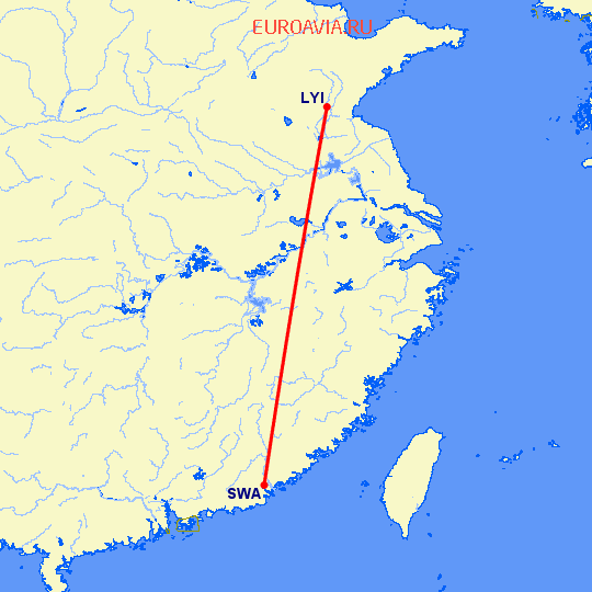 перелет Linyi — Шаньтоу на карте