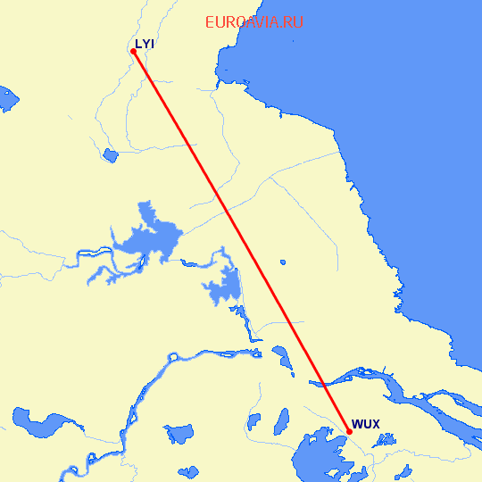 перелет Linyi — Вуси на карте