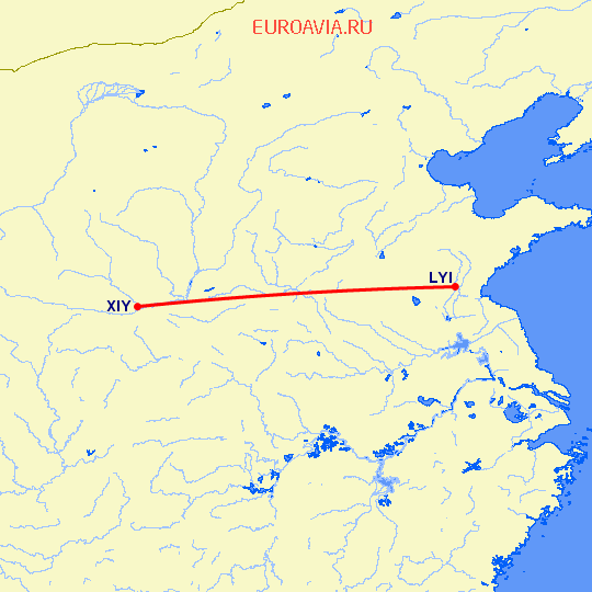 перелет Linyi — Синьян на карте