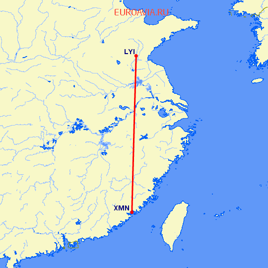 перелет Linyi — Сямэнь на карте