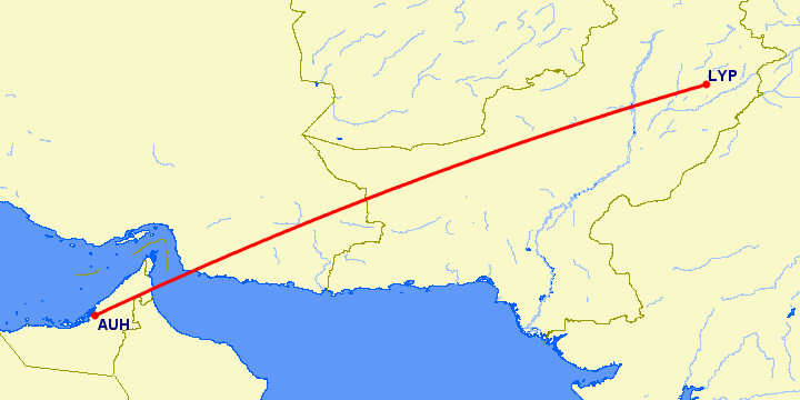 перелет Фейсалабад — Абу Даби на карте