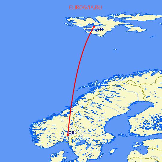 перелет Лонгербьен — Осло на карте