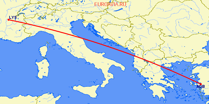 перелет Лион — Измир на карте