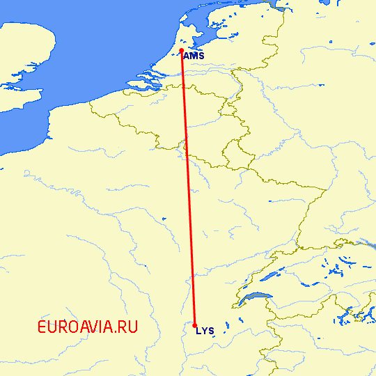 перелет Лион — Амстердам на карте