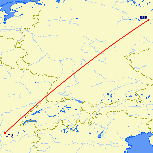 перелет Лион — Берлин на карте