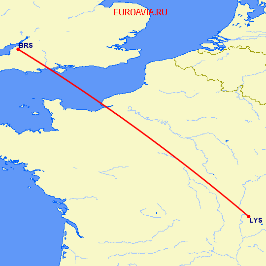 перелет Лион — Бристоль на карте