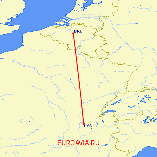 перелет Лион — Брюссель на карте