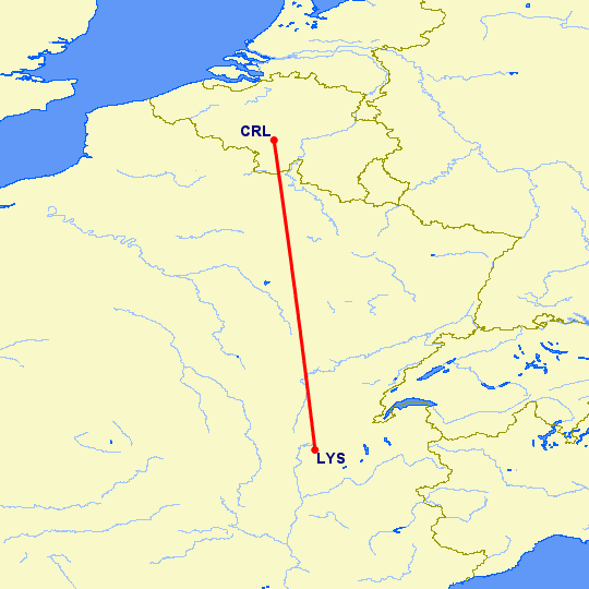 перелет Лион — Шарлеруа на карте