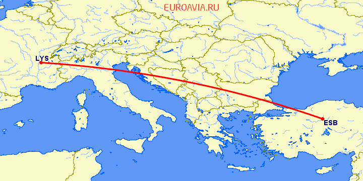 перелет Лион — Анкара на карте