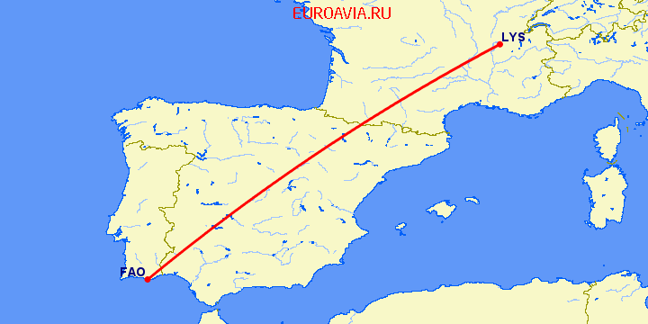 перелет Лион — Фару на карте