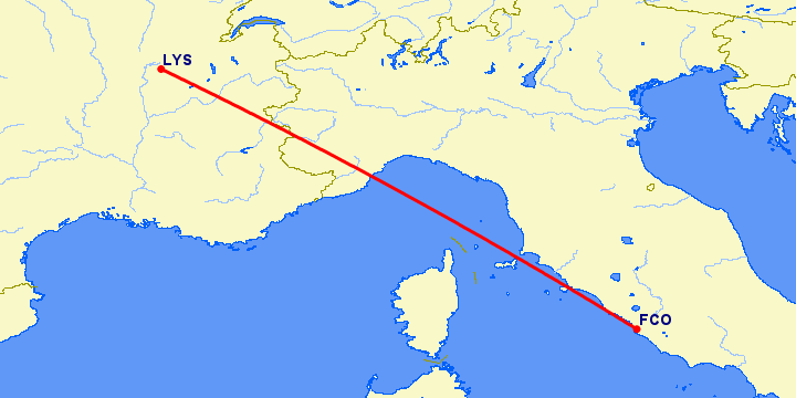 перелет Лион — Рим на карте