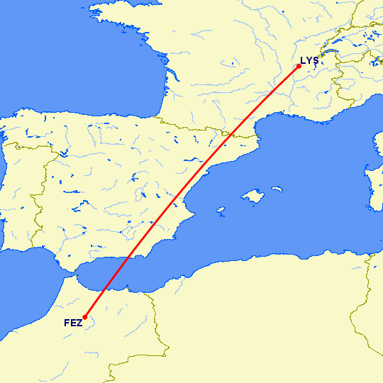 перелет Лион — Фес на карте