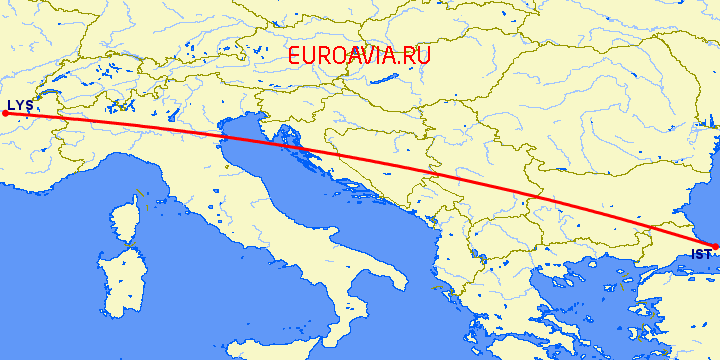перелет Лион — Стамбул на карте